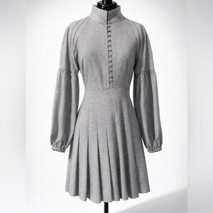 C/MEO Collective Button-Front Long Sleeve Pleated Mini Dress, drk green/white, S